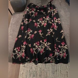 Vintage Laura Ashley Black and Pink Floral A-Line Skirt